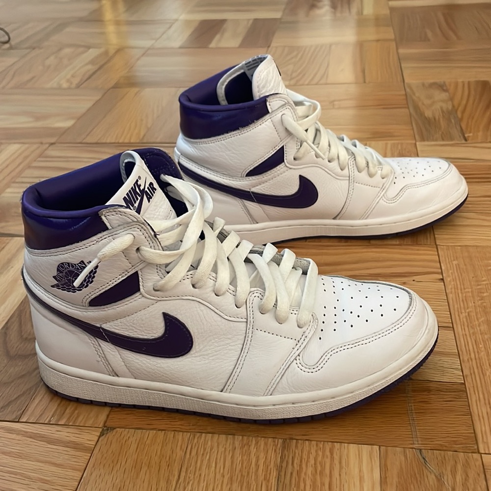Womens Jordan 1s white/court purple